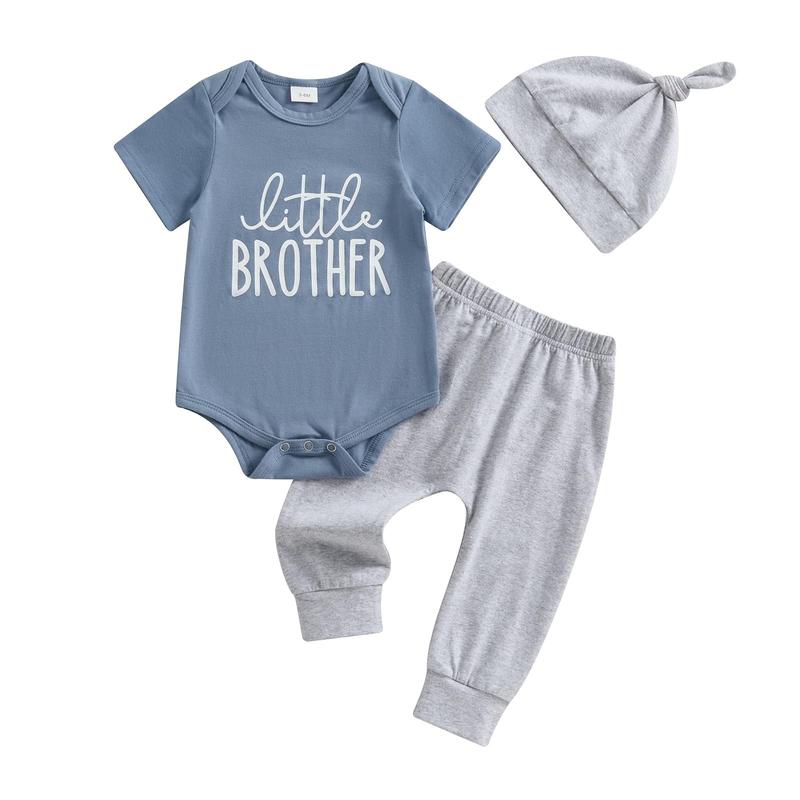 Little Brother Newborn Outfit T-Shirt Romper Top and Pants Sets Baby Coming H…