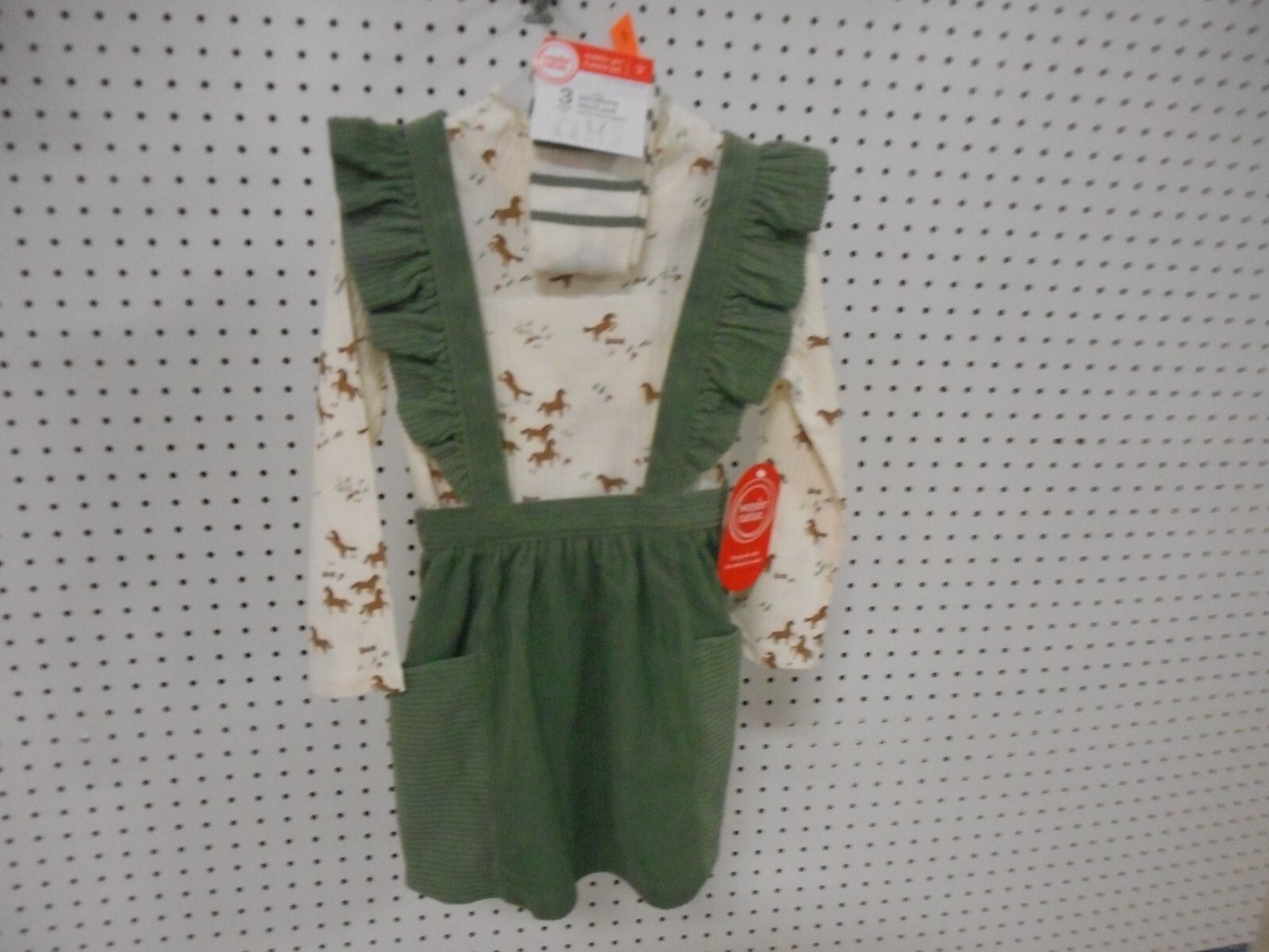 Wonder Nation 4T Toddler Pinafore Skirt 3-Piece Outfit Set Green NWT