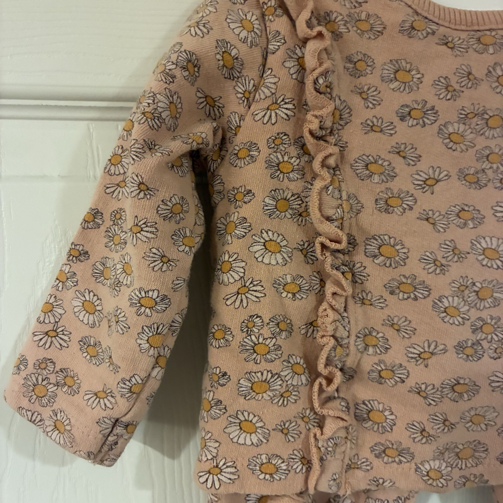 7 For All Mankind Floral Ruffle Pants Set 12M Pink Yellow Top & Pants Cotton