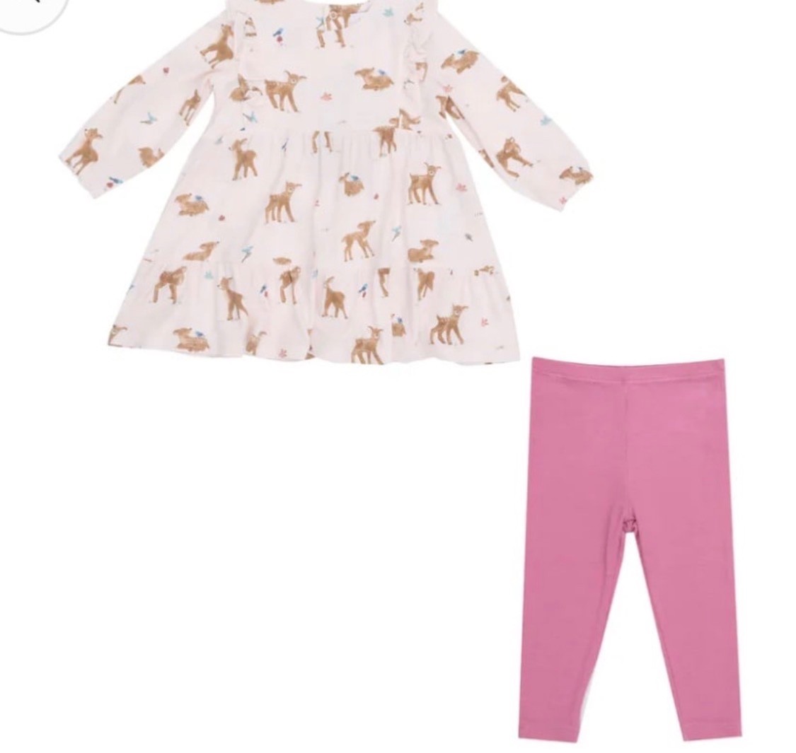 NWT Angel Dear Soft Deer Smocked Ruffle Tiered Dress And Legging – 18-24M