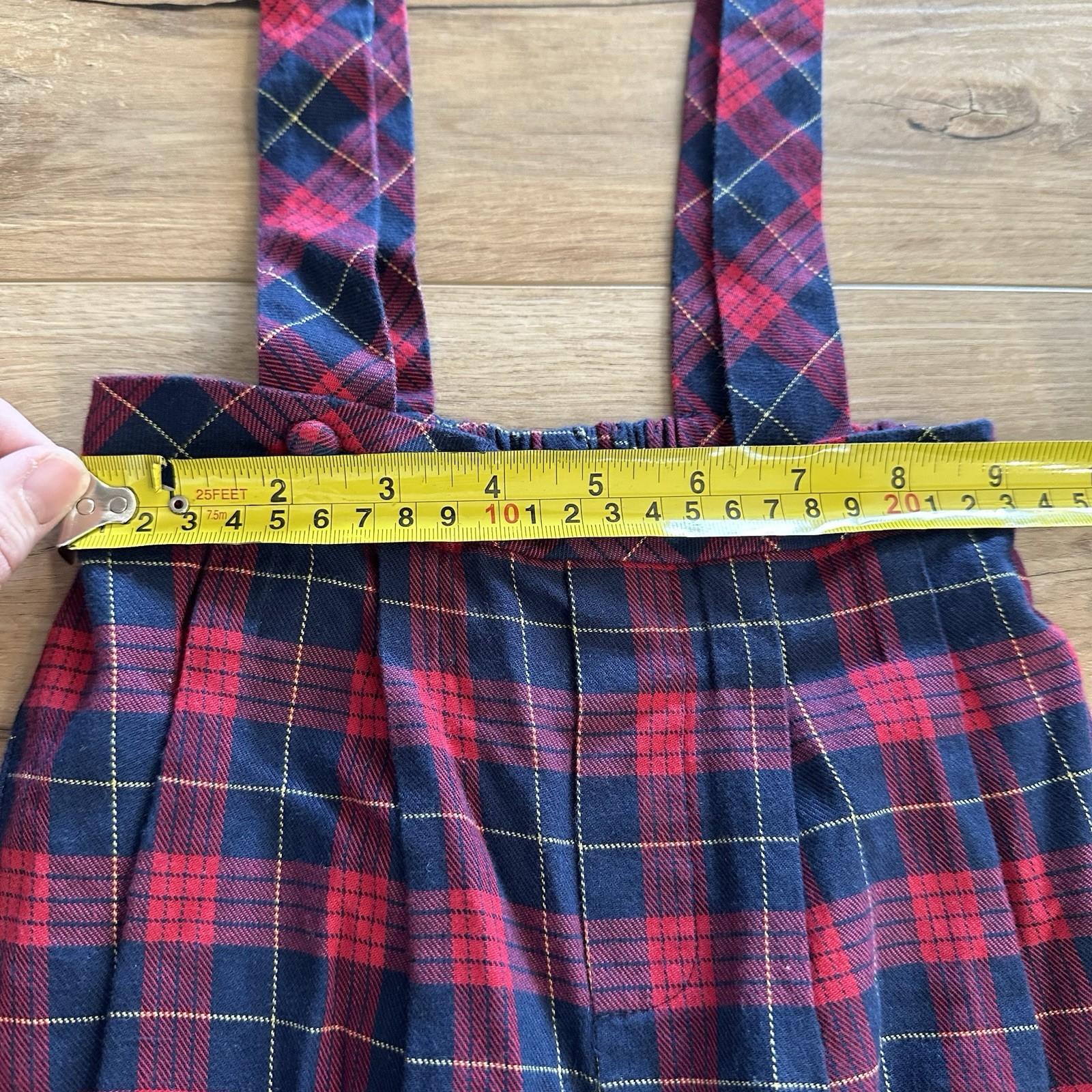 VTG Baby Boy Red Blue Tartan Plaid Suspended Pants Outfit 24 Mos Christmas 90’s
