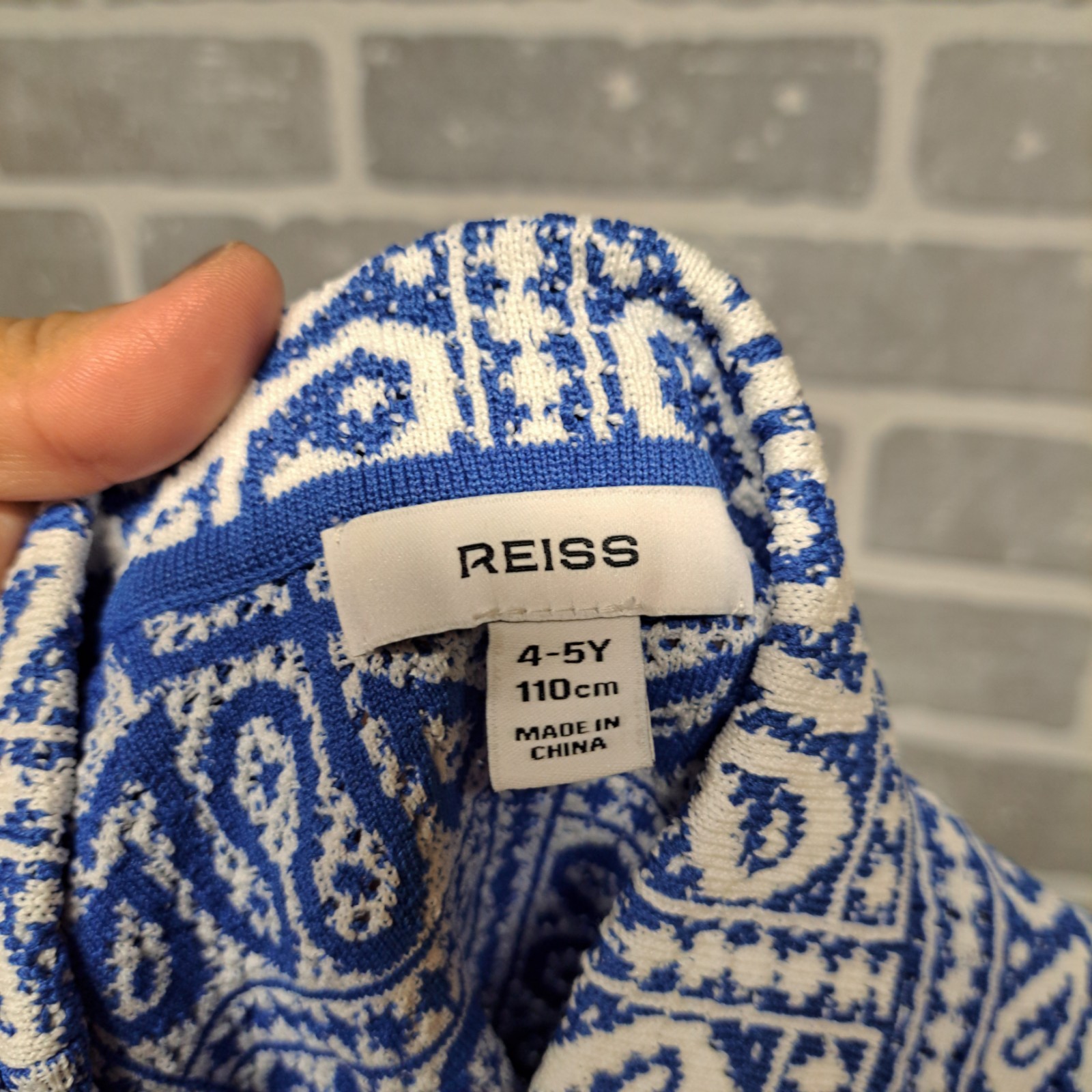 Reiss Kids Toddler Tile Pattern Knit Shirt In Blue/White Size 4-5 Y