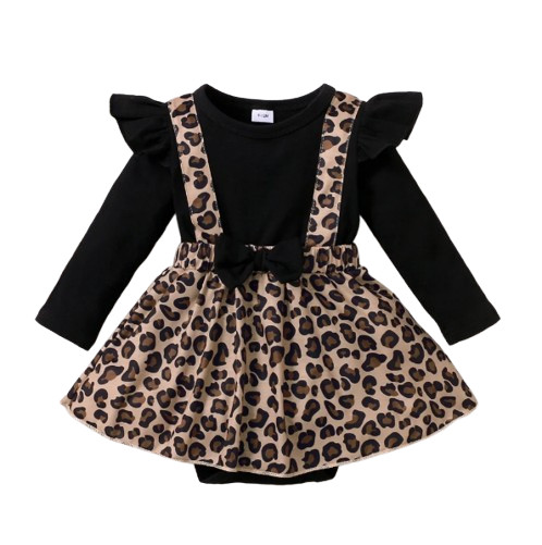 Baby Girl Leopard Print Dress with Bow Long Sleeve Autumn Clothing