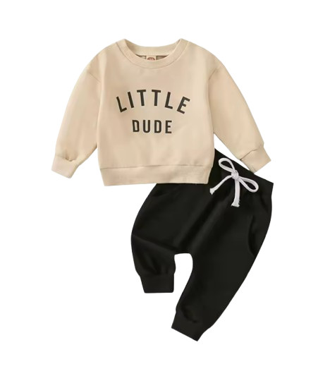 Baby Boy Brown Clothes Autumn Set Letter Print Sweatshirt Top Elastic Drawstring