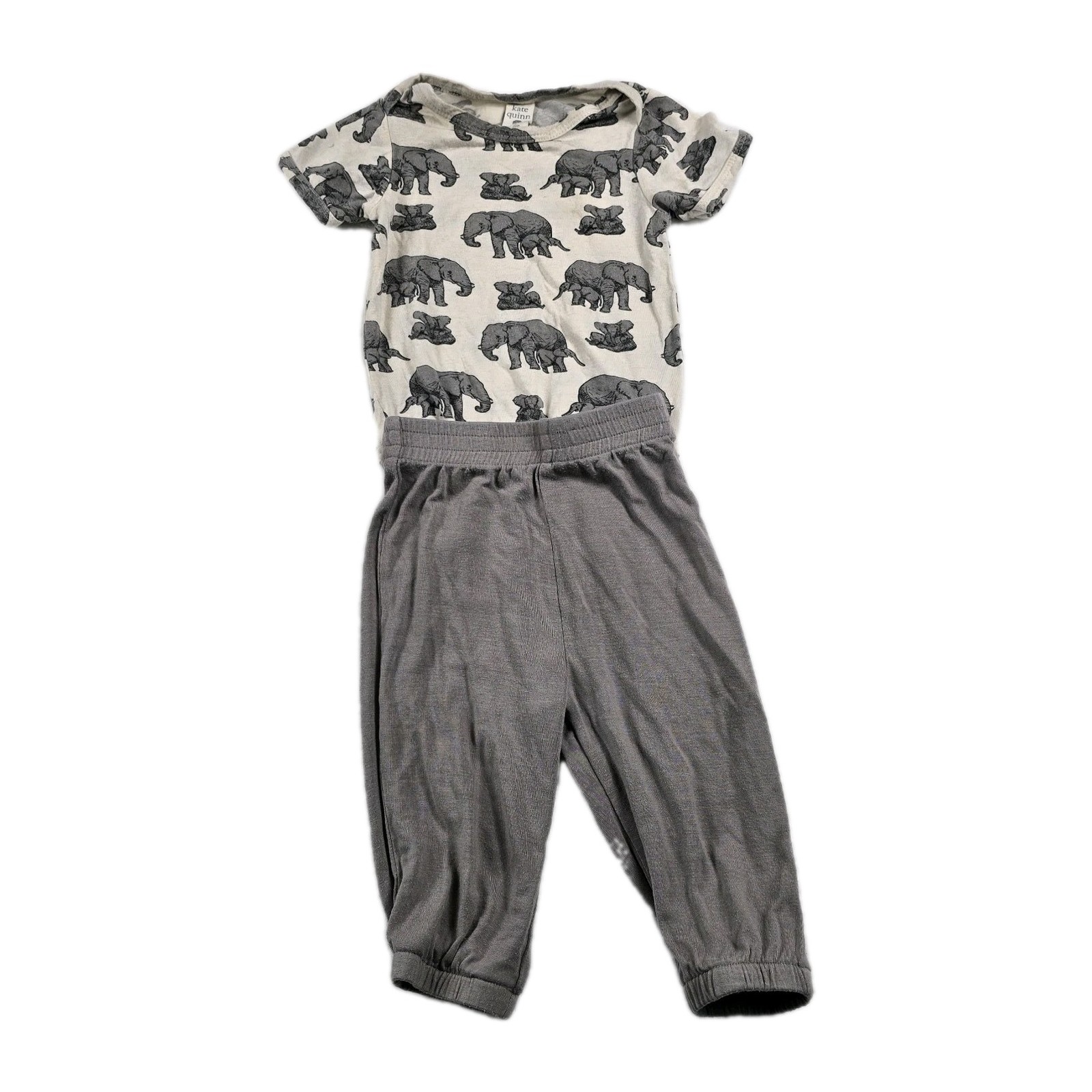 Kate Quinn Elephant 2 Piece Set Baby Size 3-6 Month Shirt Gray Pants