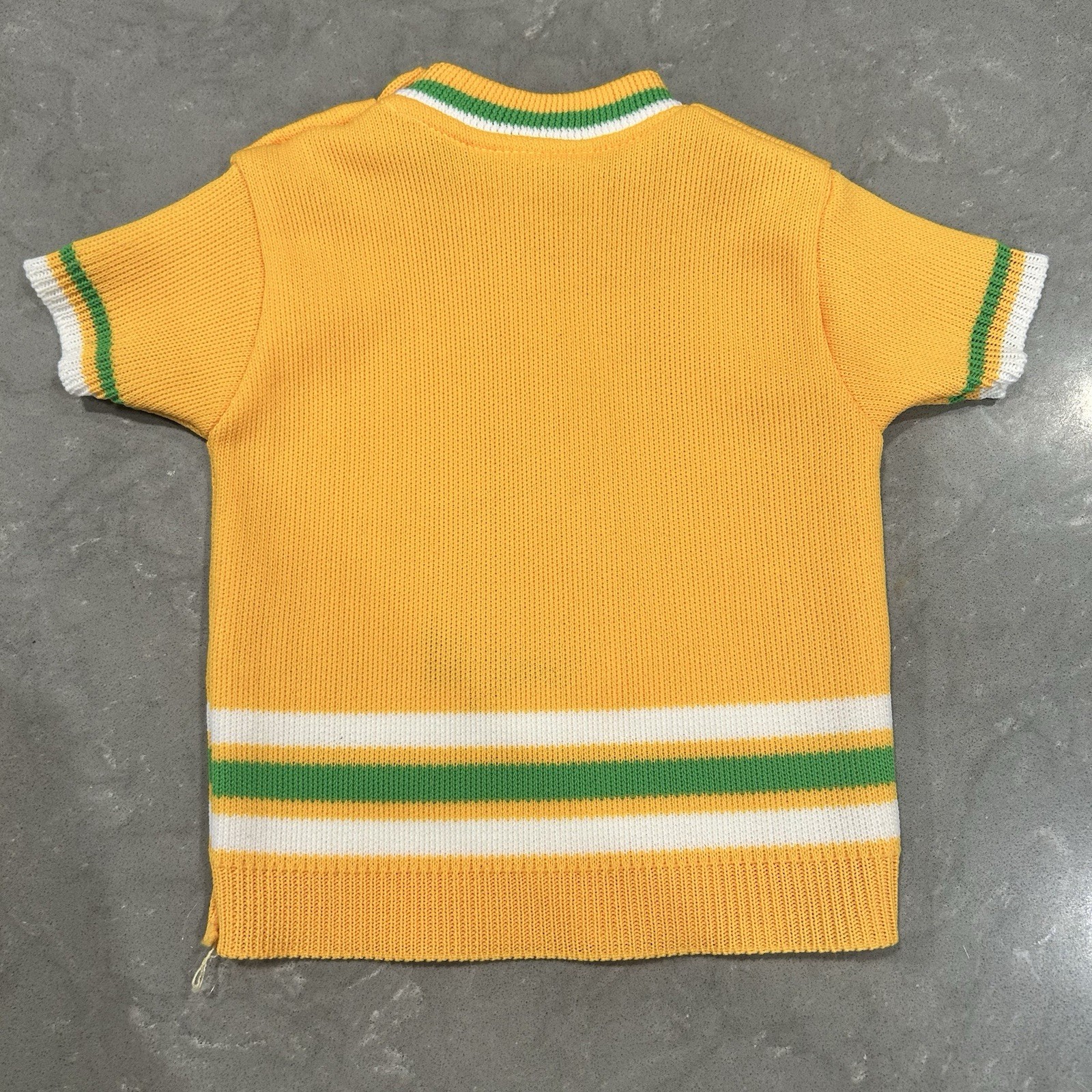 Vtg Confetti Knits Baby Train Sweater Japan 0-6 mths Short Sleeve Buttons Yellow