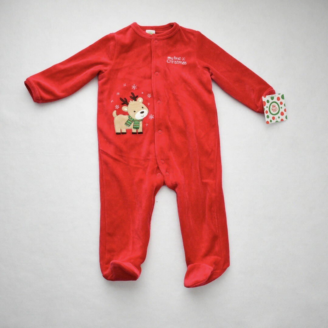 Little Me Red Velour First Christmas Embroidered Applique Bear Hat Set 9 Months