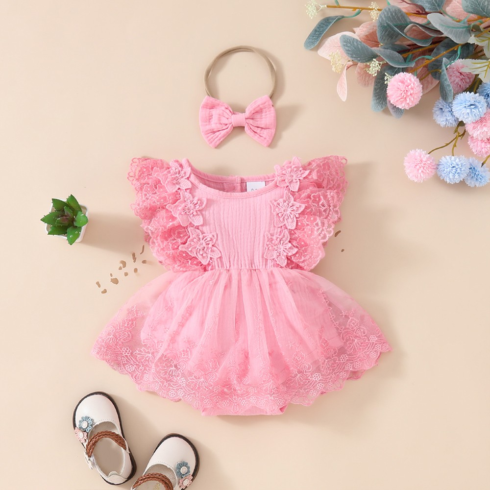 Toddler Baby Girl Lace Ruffle Bodysuit Romper Clothes Floral Princess Outfit Set