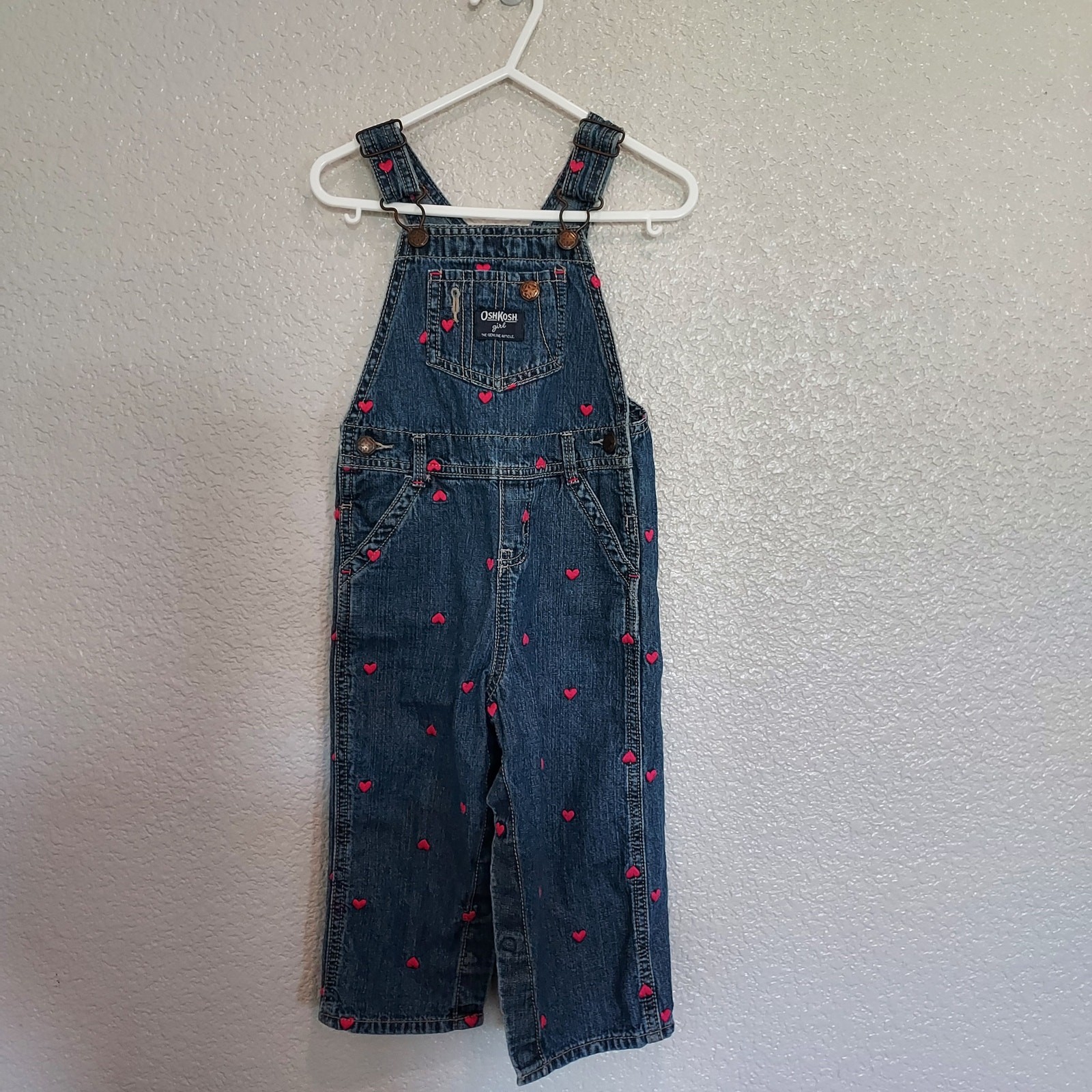 OshKocsh B’Gosh Denim Pant Overalls w/Embroidered Hearts Size 24M