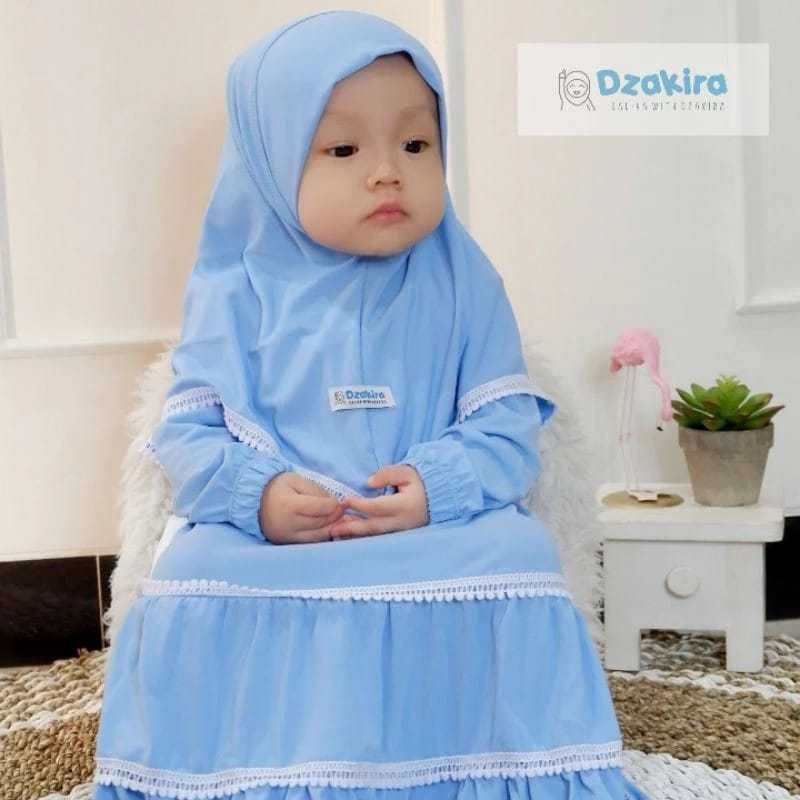 Baby Girl Muslim Dress 0-3Y Kirana Premium Jersey Twist Pom-Pom Lace Baby Blue