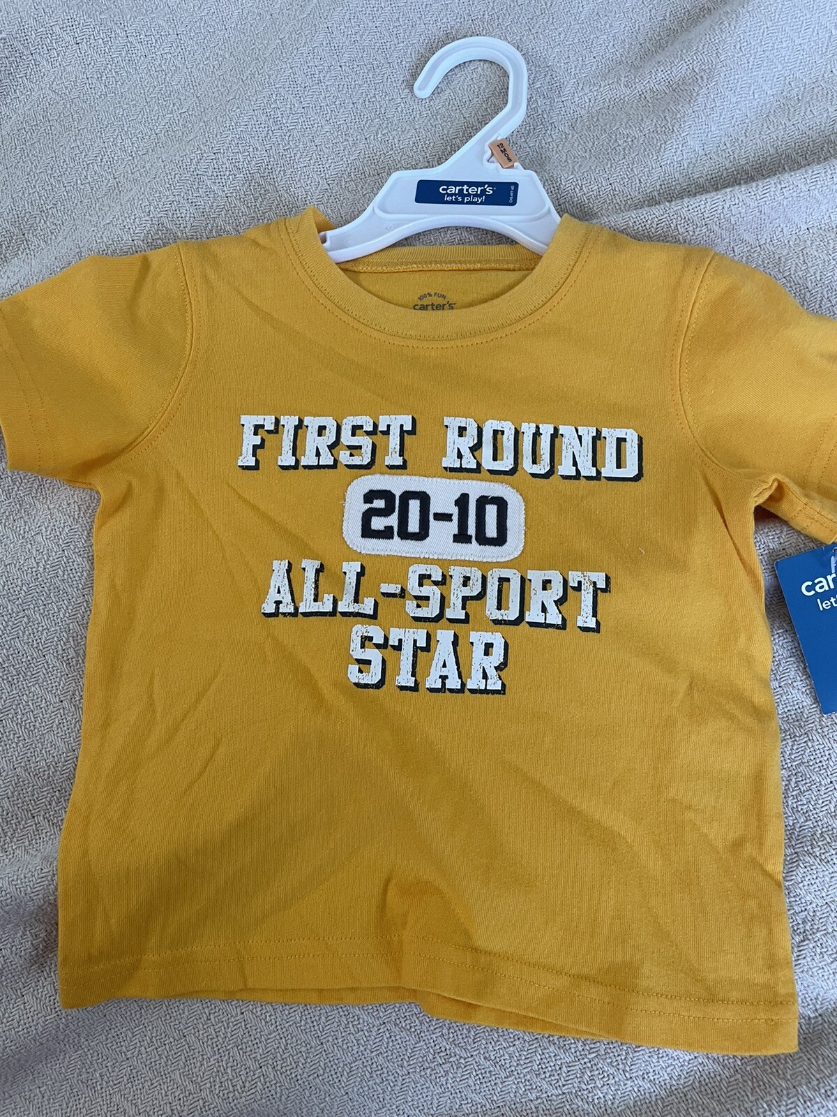 BNWT CARTER’S BABY BOYS 12m YELLOW TEE SHIRT FIRST ROUND ALL SPORT STAR
