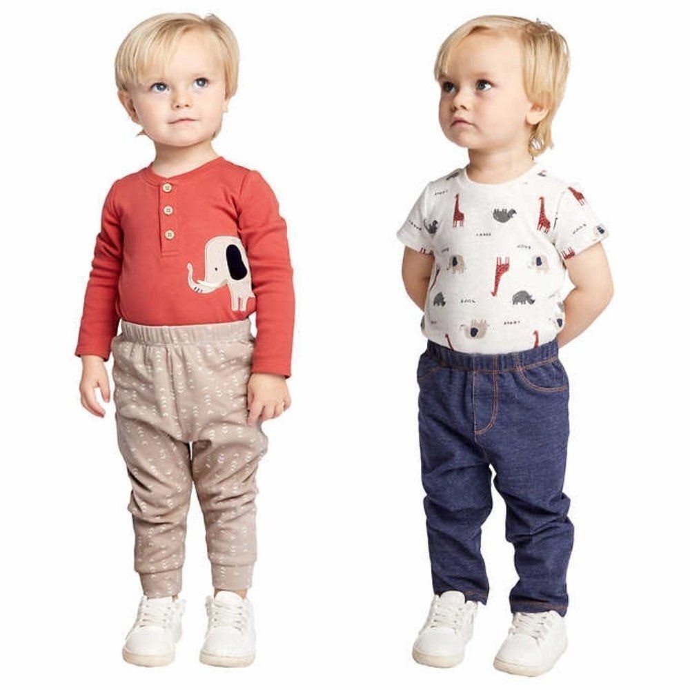 Pekkle Baby Boy 4piece Layette Set 3M 2 Bodysuit 2 pants Safari Animal Print New