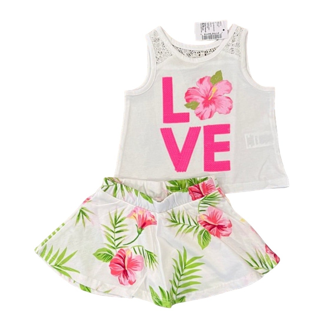 NWT Children’s Place White Lace & Sequin Floral LOVE Tank & Skort Outfit – 6-9M