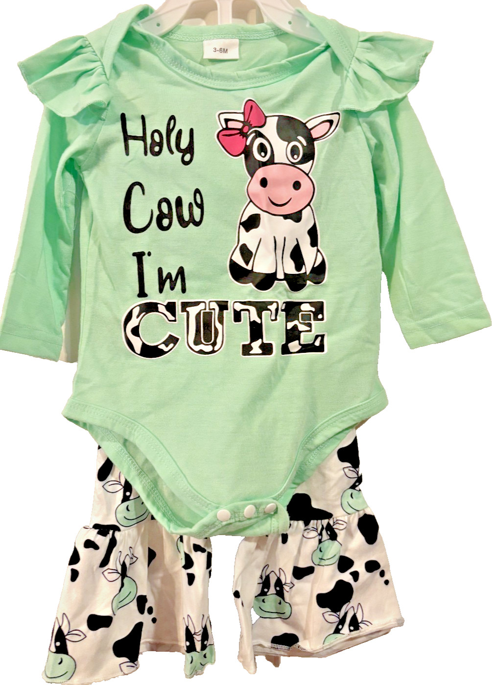 “Holy Cow I’m cute” Girls 3-6 Month Outfit w/Bow