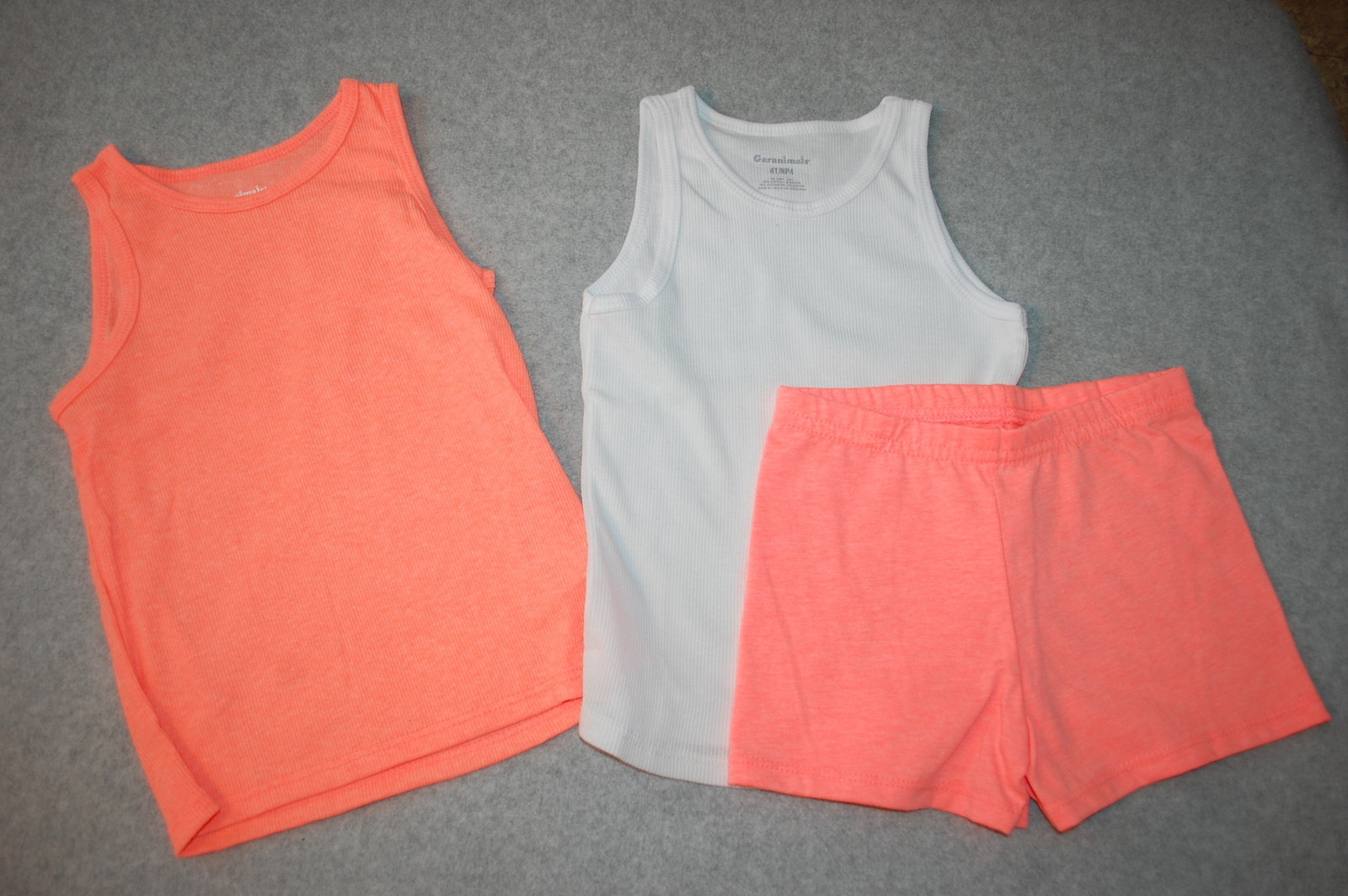 Toddler Girls 3 PIECE LOT Ribbed Tank Tops WHITE & BRIGHT ORANGE Knit Shorts 5T