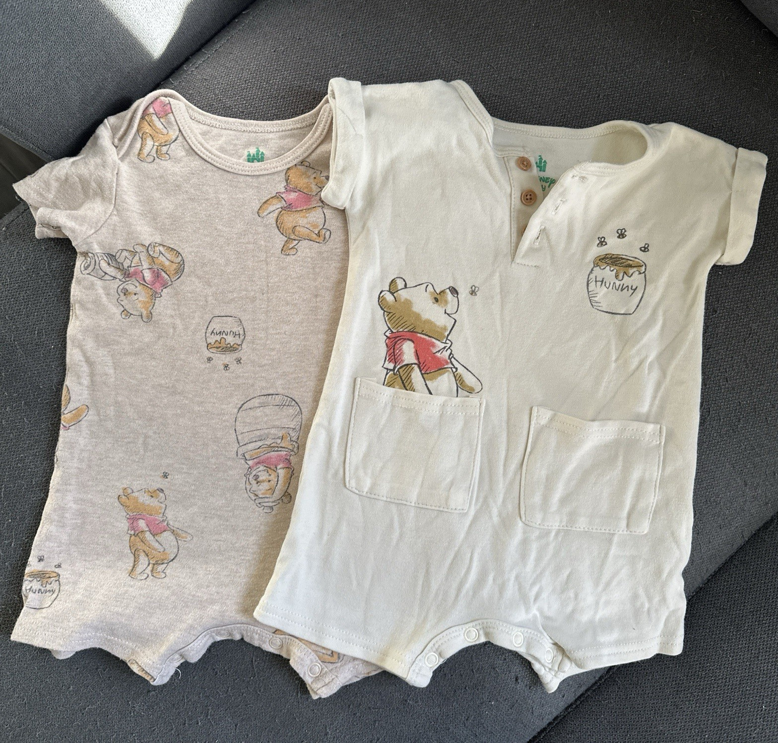 Disney Baby Winnie the Pooh 2pc Romper Set 3-6M Cotton Snap Pocket White