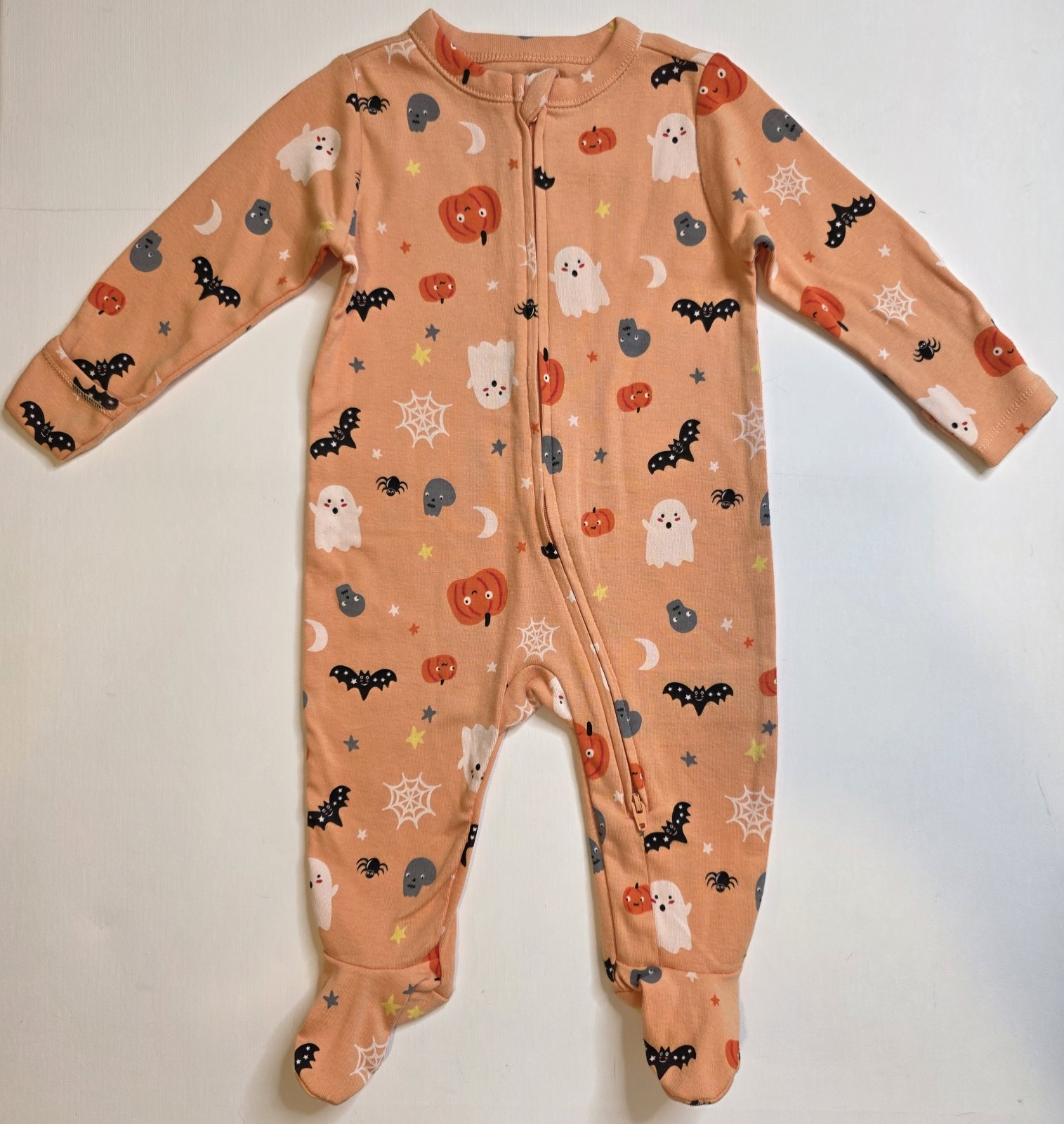Old Navy Baby Halloween Bodysuit 3-6 Mon Sleeper Pjs Ghost Pumpkin Orange NWT