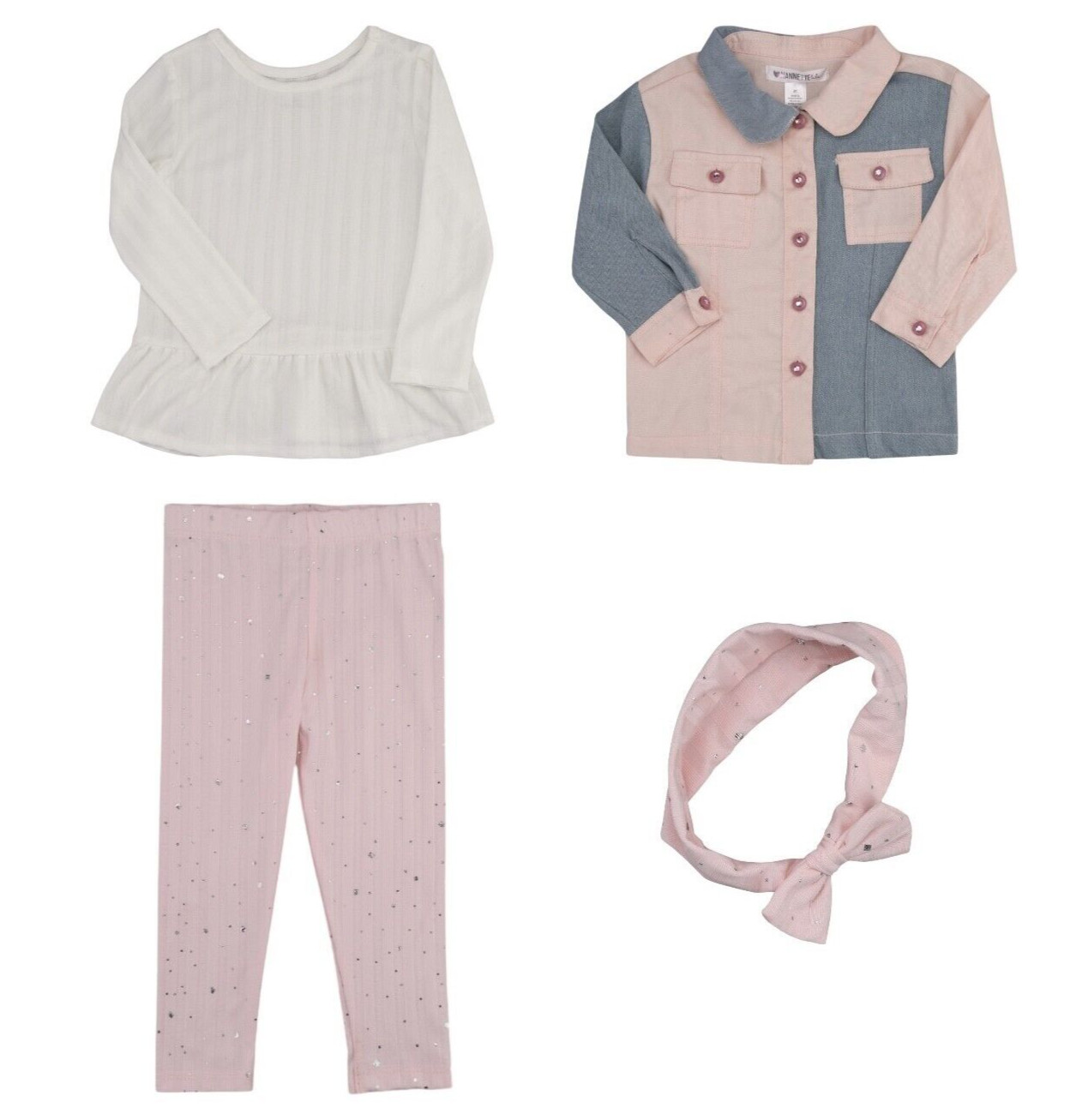 NWT Nannette Toddler Girls 3Pc Jacket Set With Headband, Pink White Blue SIZE 3T