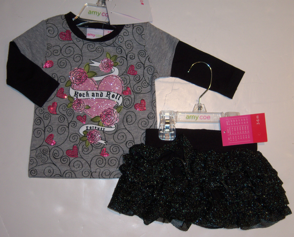 NWT Amy Coe Rock and Roll Heart Tee & Glitter Skirt 3-6