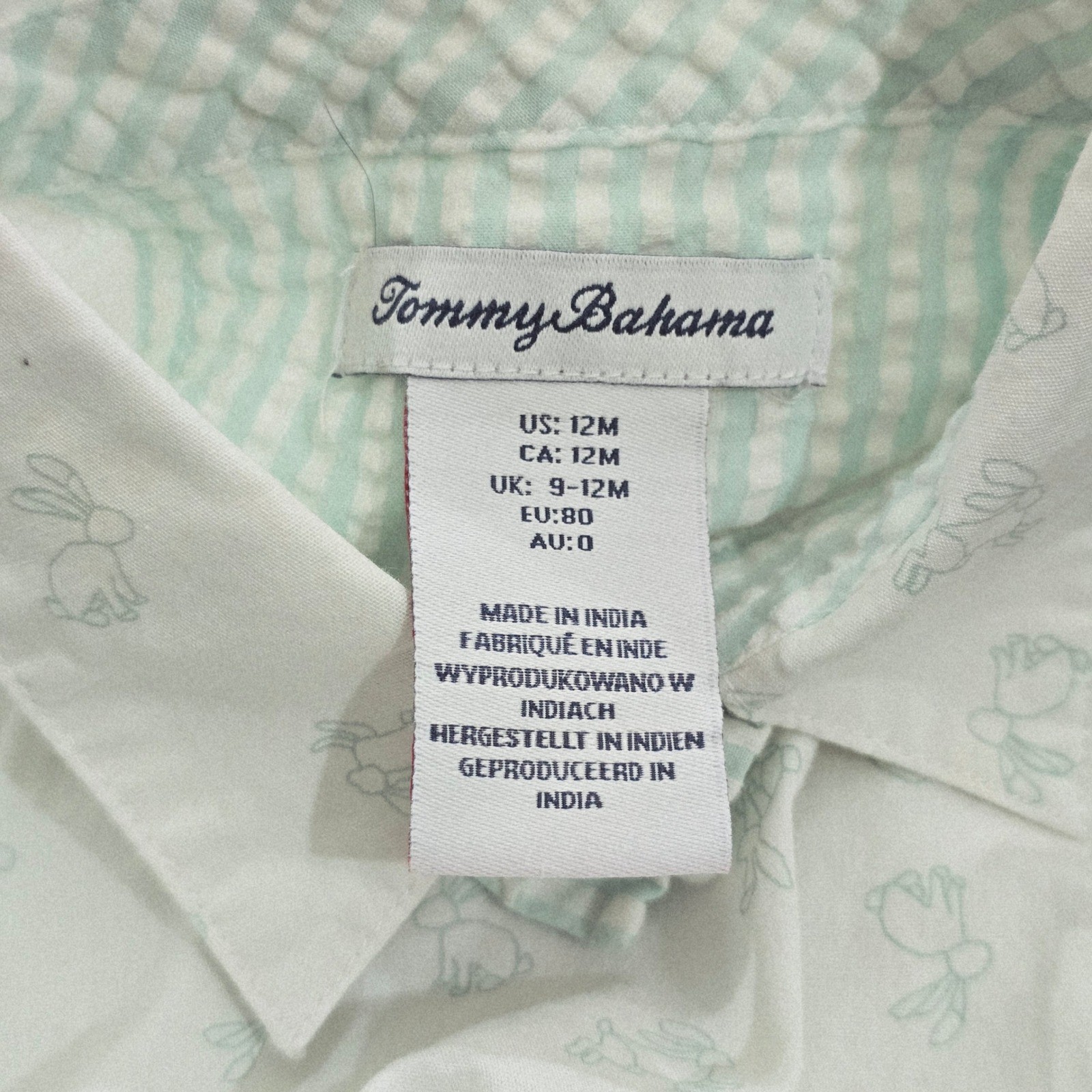 Tommy Bahama Baby Boy 12M Seersucker Shorts Suspenders Hat Bunny Shirt Set 3pc