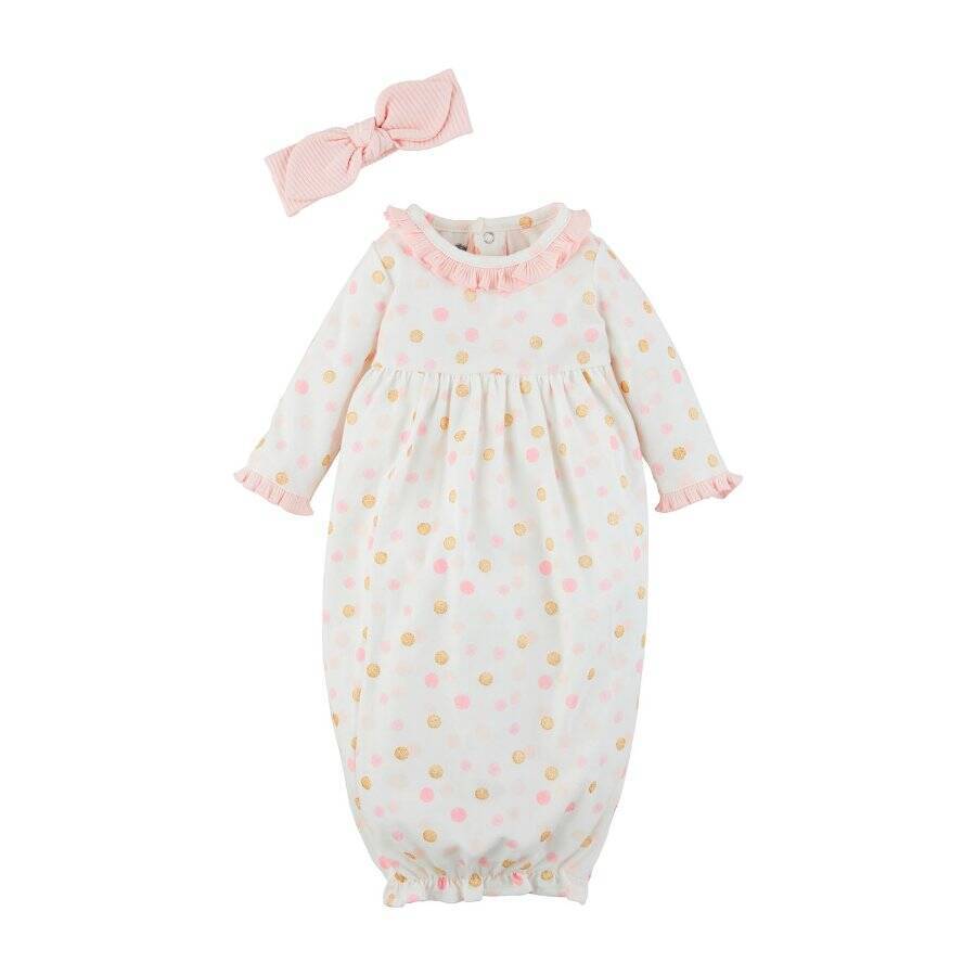 Mud Pie Pink and Gold Dot Gown and Headband Take Me Home Set 0-3 Months