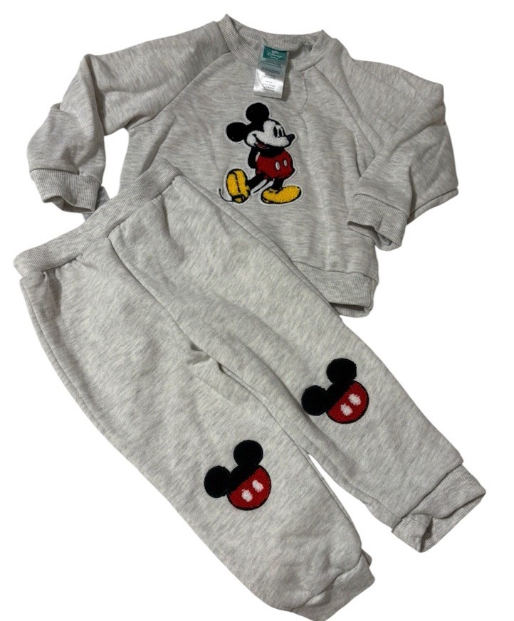 Vtg Disney Baby Set 12-18m Mickey Mouse Heather Gray Soft Cotton Blend NWOT