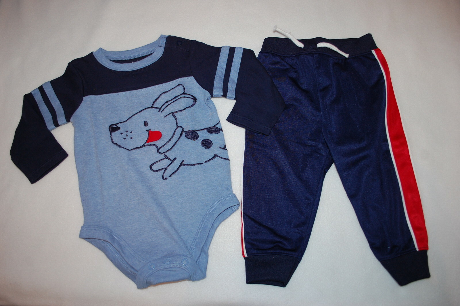Baby Boys PUPPY DOG L/S SHIRT Blue Red Athletic Joggers 0-3 3-6 6-9 12 18 24 MO