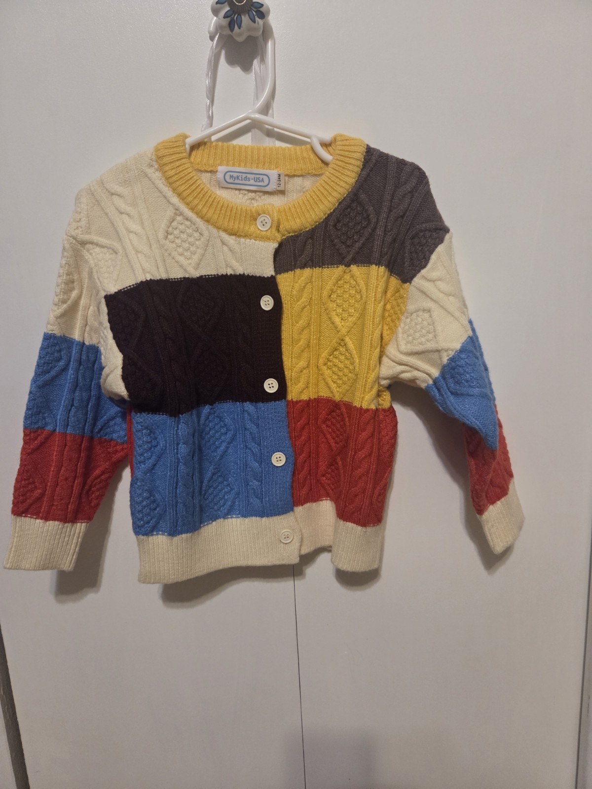 Kids Toddler Patchwork Crew Neck Knitted Cardigan Knitwear Sweater