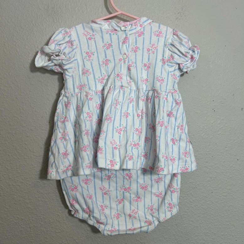 Vtg Baby Dior Infant Girls 6-12 Months Two Piece Set Dress Bloomers Floral 90s