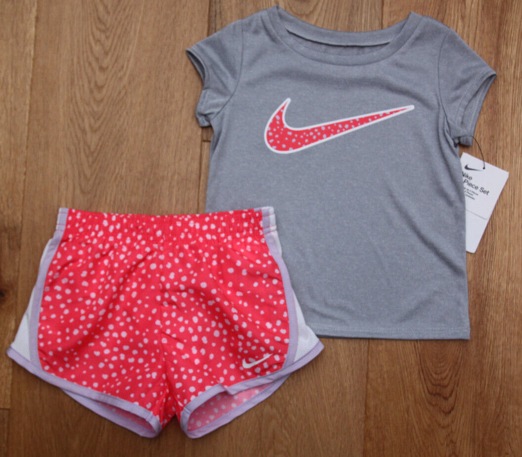 Nike Toddler Girl Shirt & Shorts Set~Gray, Neon Pink, White & Lavender ~ DRI-FIT