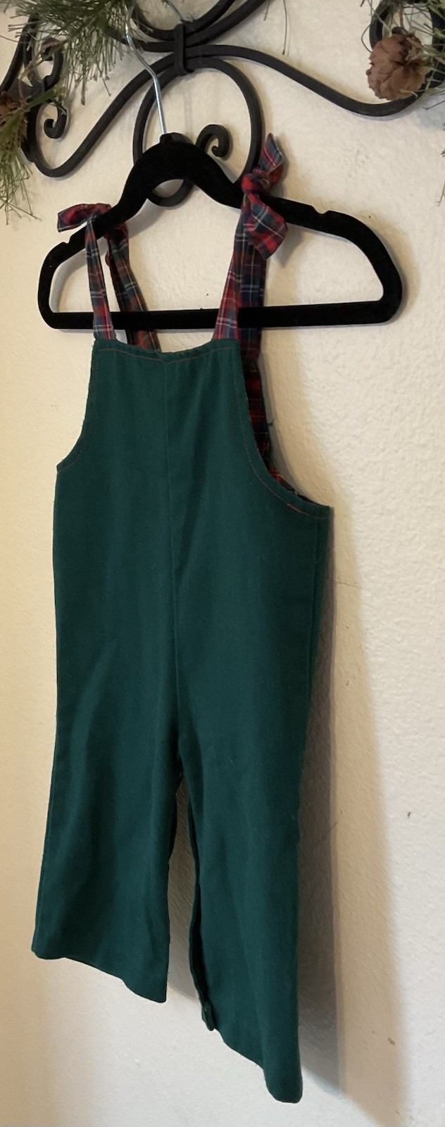 Vintage 90s Good Lad Christmas Green Red Plaid Overalls One-Piece Outfit 12M