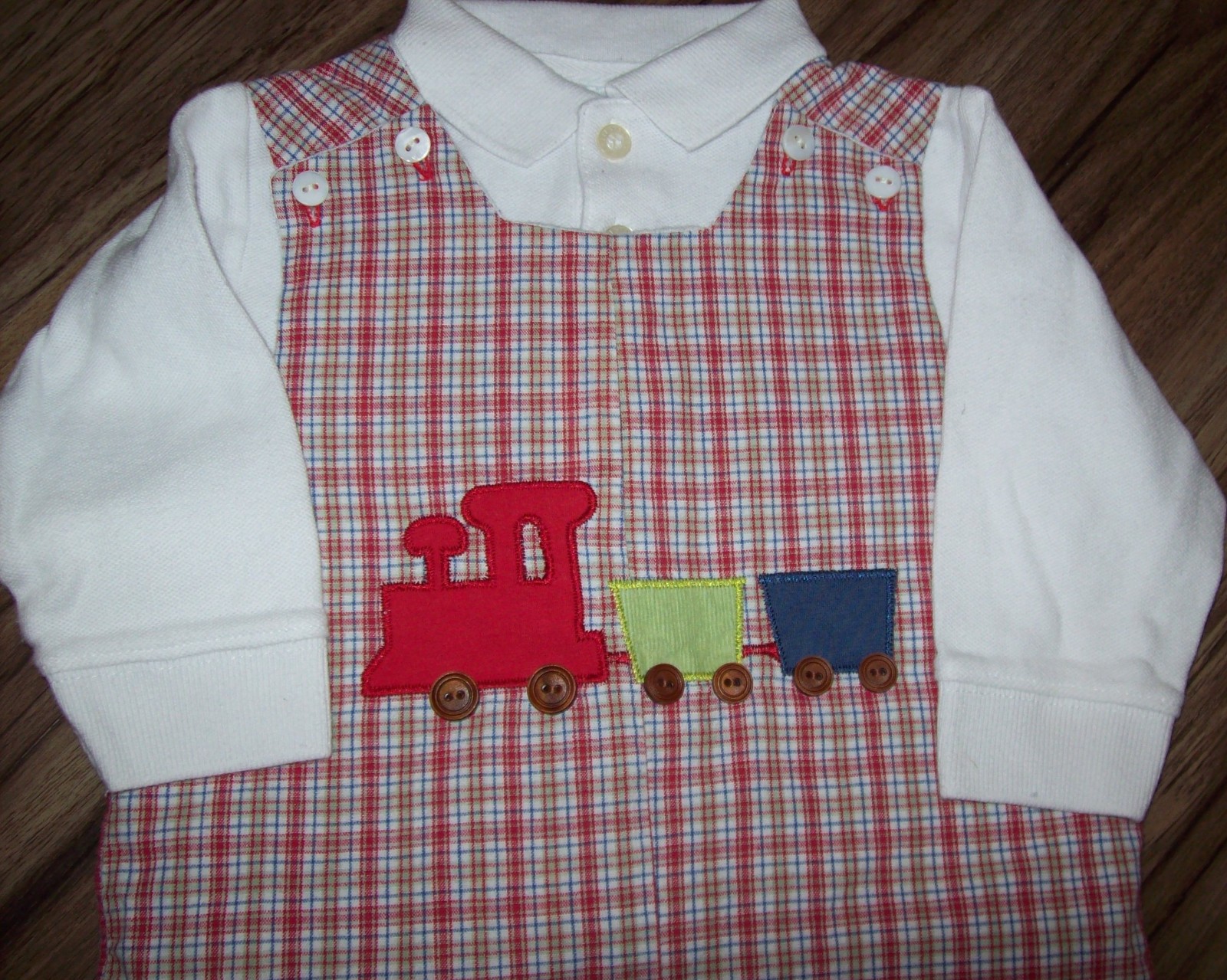 Boy 18 M: ~ABIELLE~ PLAID TRAIN-APPLIQUED Romper & ~HARTSTRINGS~ LS Shirt Set