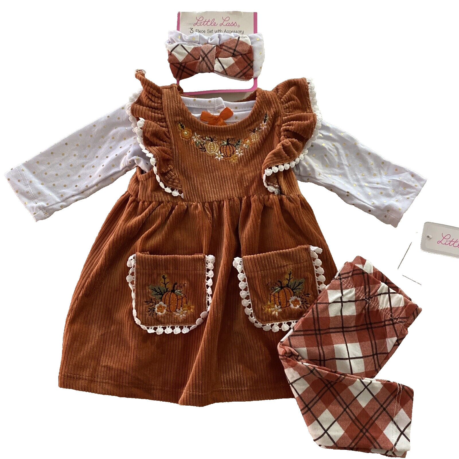 Little Lass 4 Pc Fall Outfit Top Headband Jumper Top Leggings 0/3M New