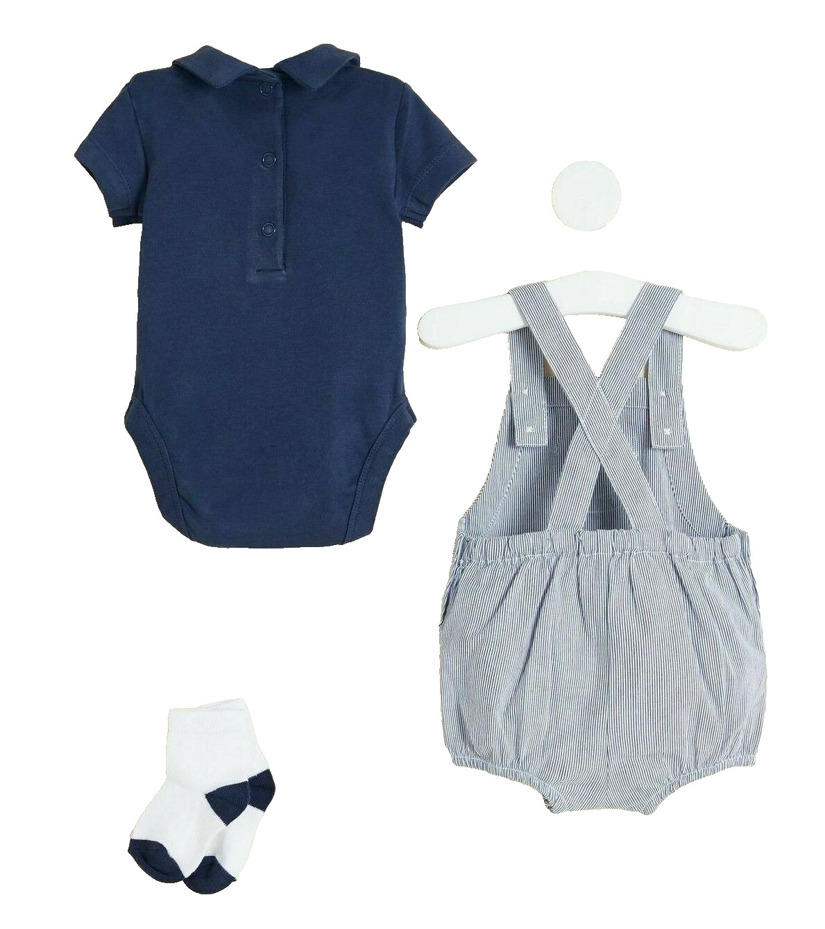 Billie Faiers Blue Pinstripe Dungarees Bodysuit and Socks Outfit – 18-24 Months