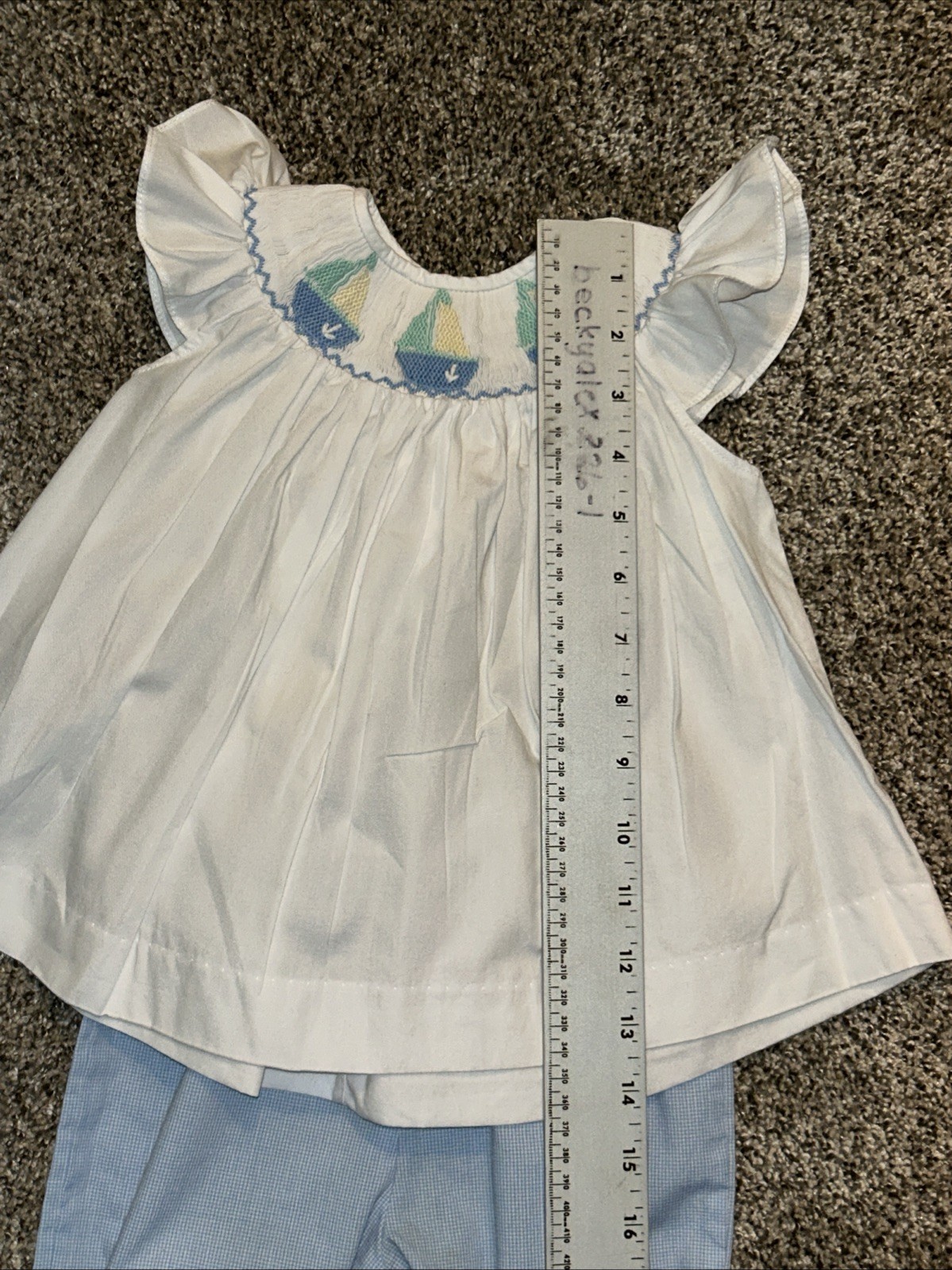 Mom & Me Smocked Sailboat Flutter Sleeve Outfit/Set 9 Months