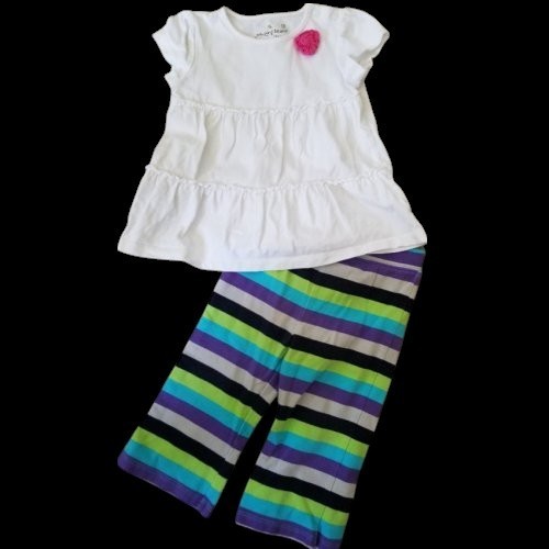 JUMPING BEANS White Tunic Top Striped Pants Set Outfit Girls Size 12 months