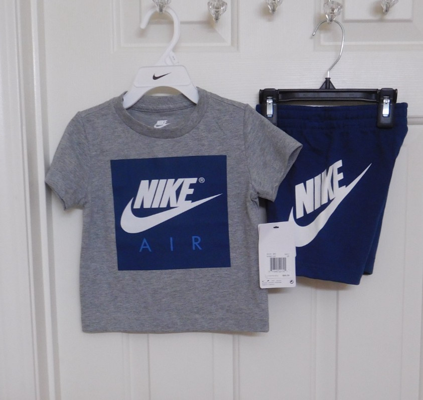NWT 2pc Nike Air Gray Blue White Shirt & Shorts Set sz 2t