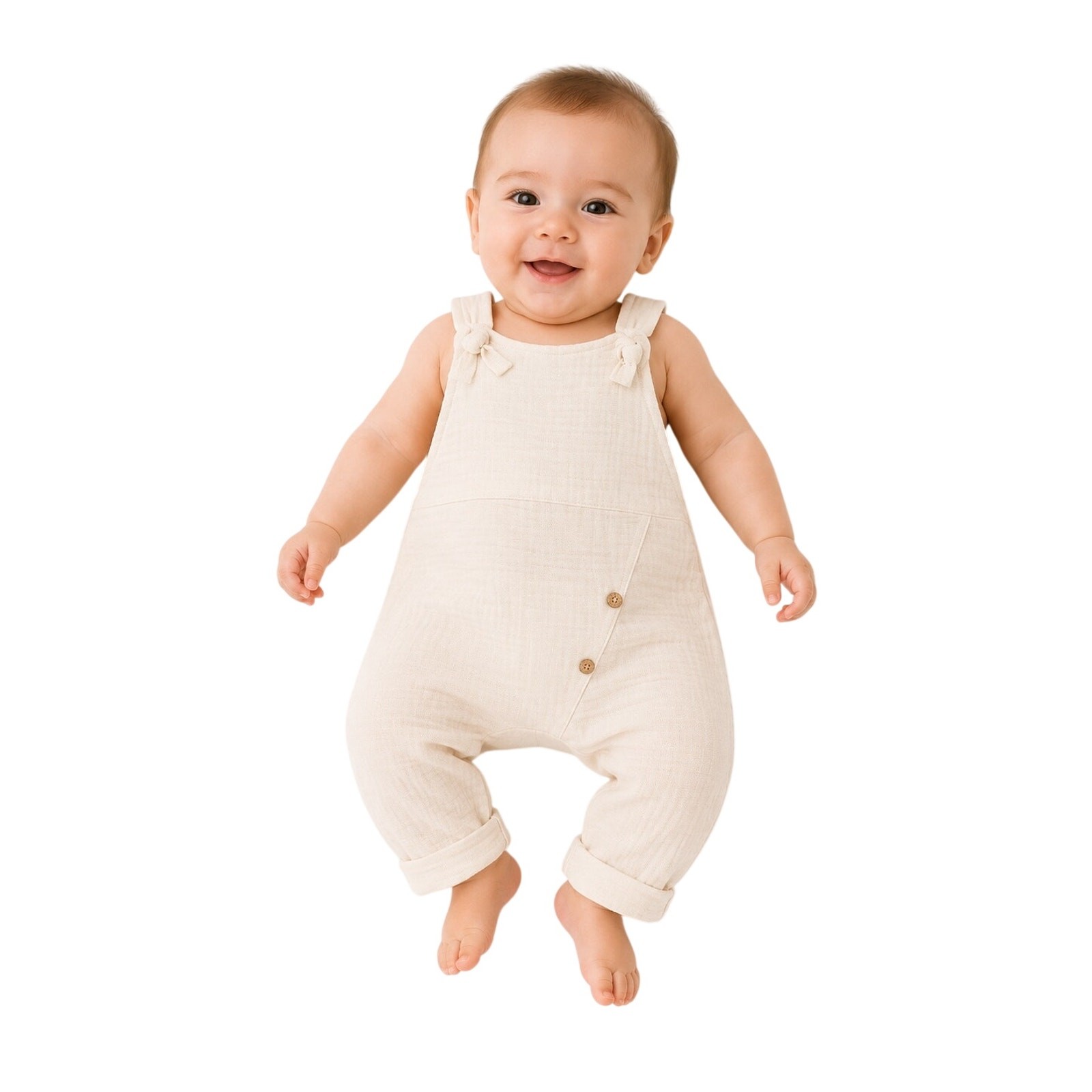 Organic Cotton Baby Overalls White 18-24M GOTS Certified Romper