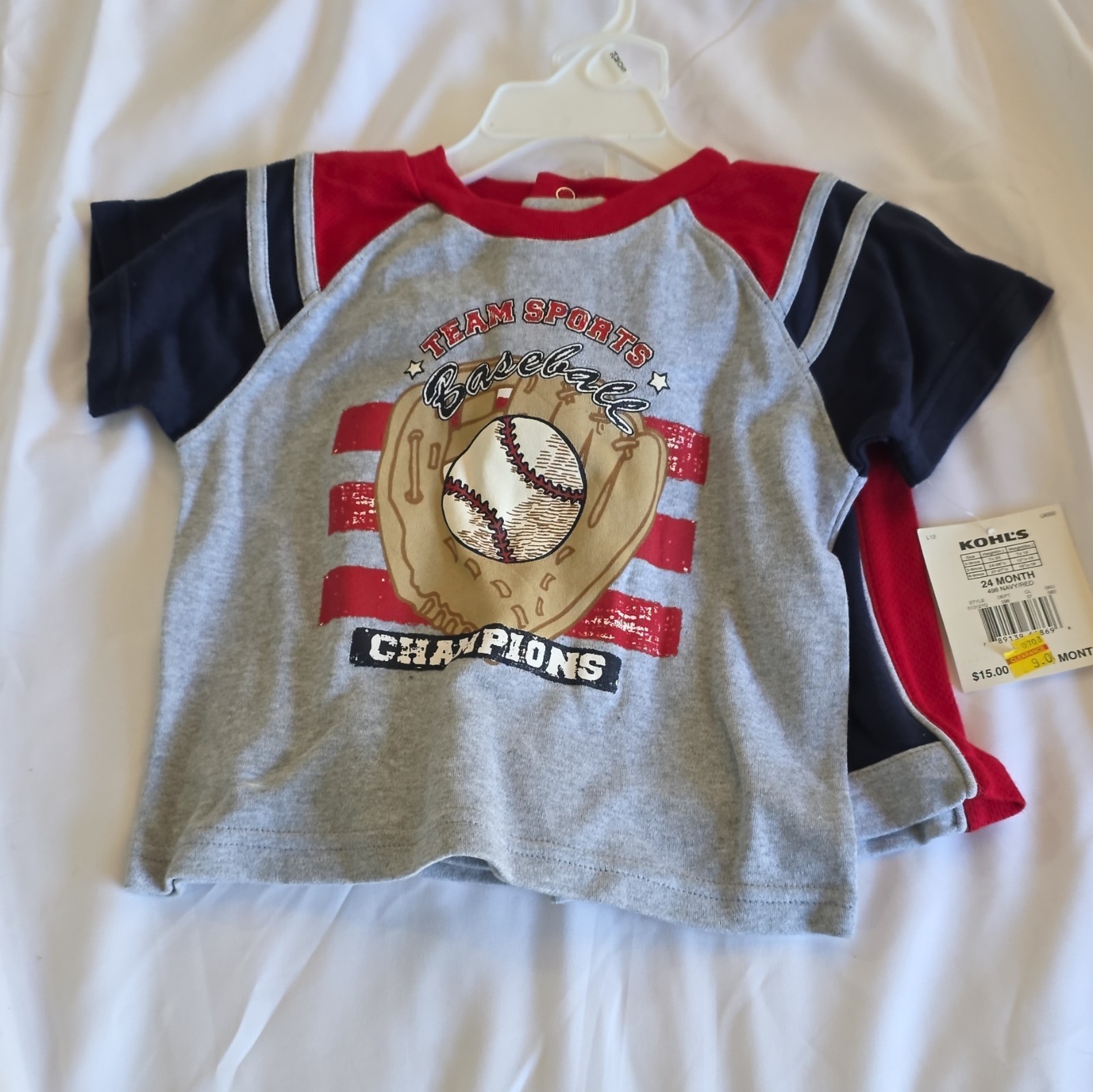 Kohl’s Boys 24 Months 3pc Baseball Shorts Set T-Shirt Shorts Hat Navy/Red
