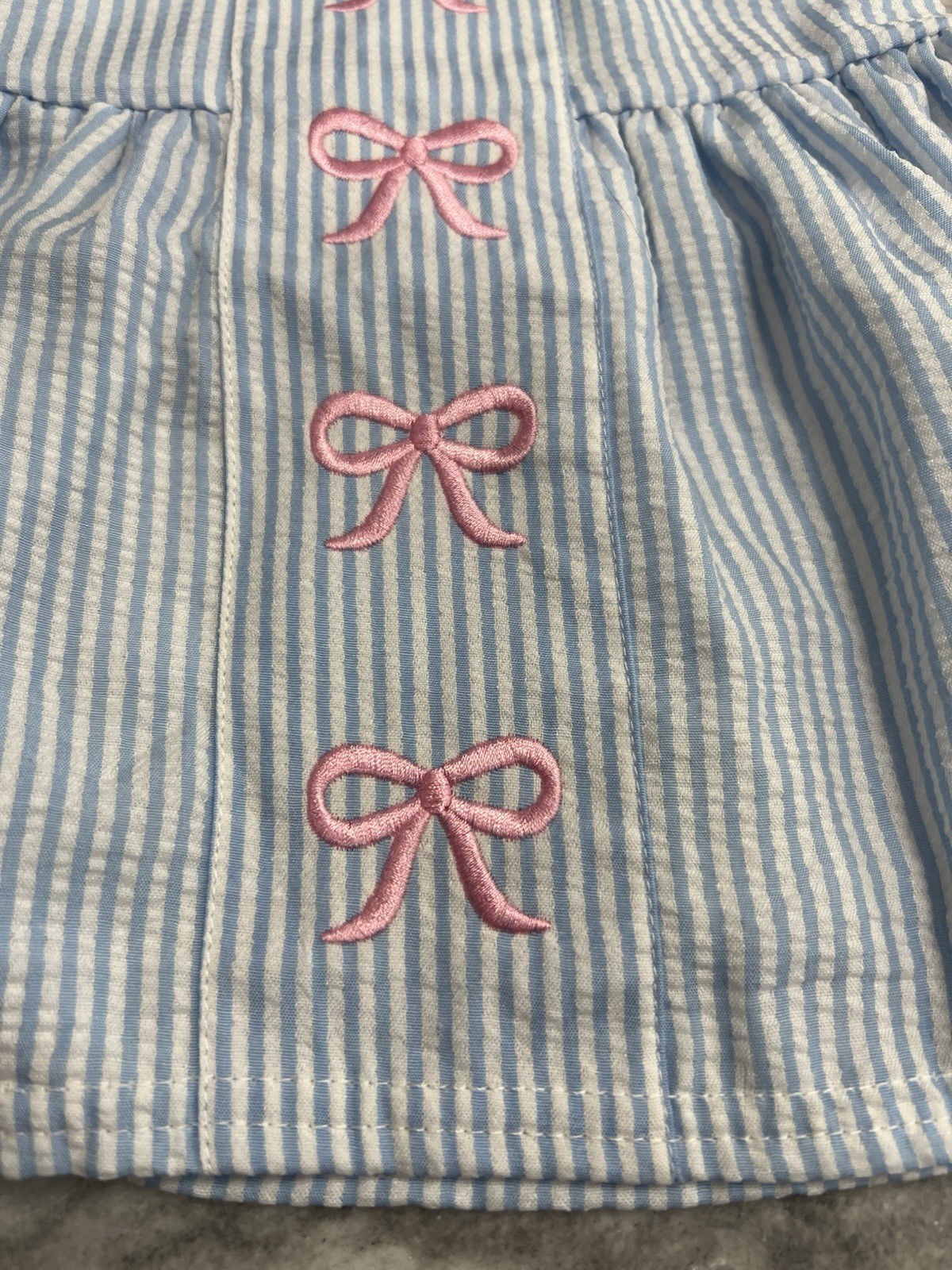 NWT Abby & Evie Girl’s Pink Blue Bow Seersucker set size 6 months