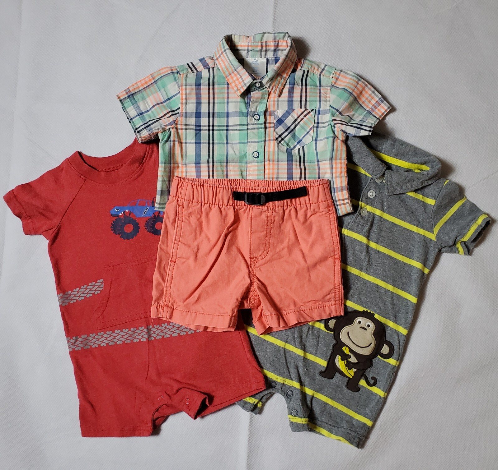 Okie Dokie Carter’s Small Wonders Shirt Shorts One Piece Baby 6 – 12 Mo Lot 4 Pc