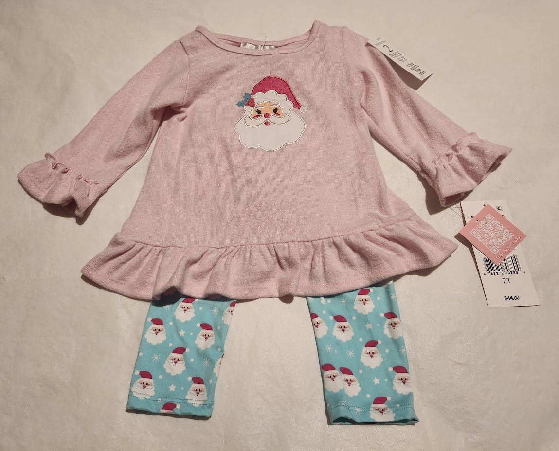 NWT Rare Editions Christmas Santa Claus Tunic Leggings Outfit 2PC Toddler Girl