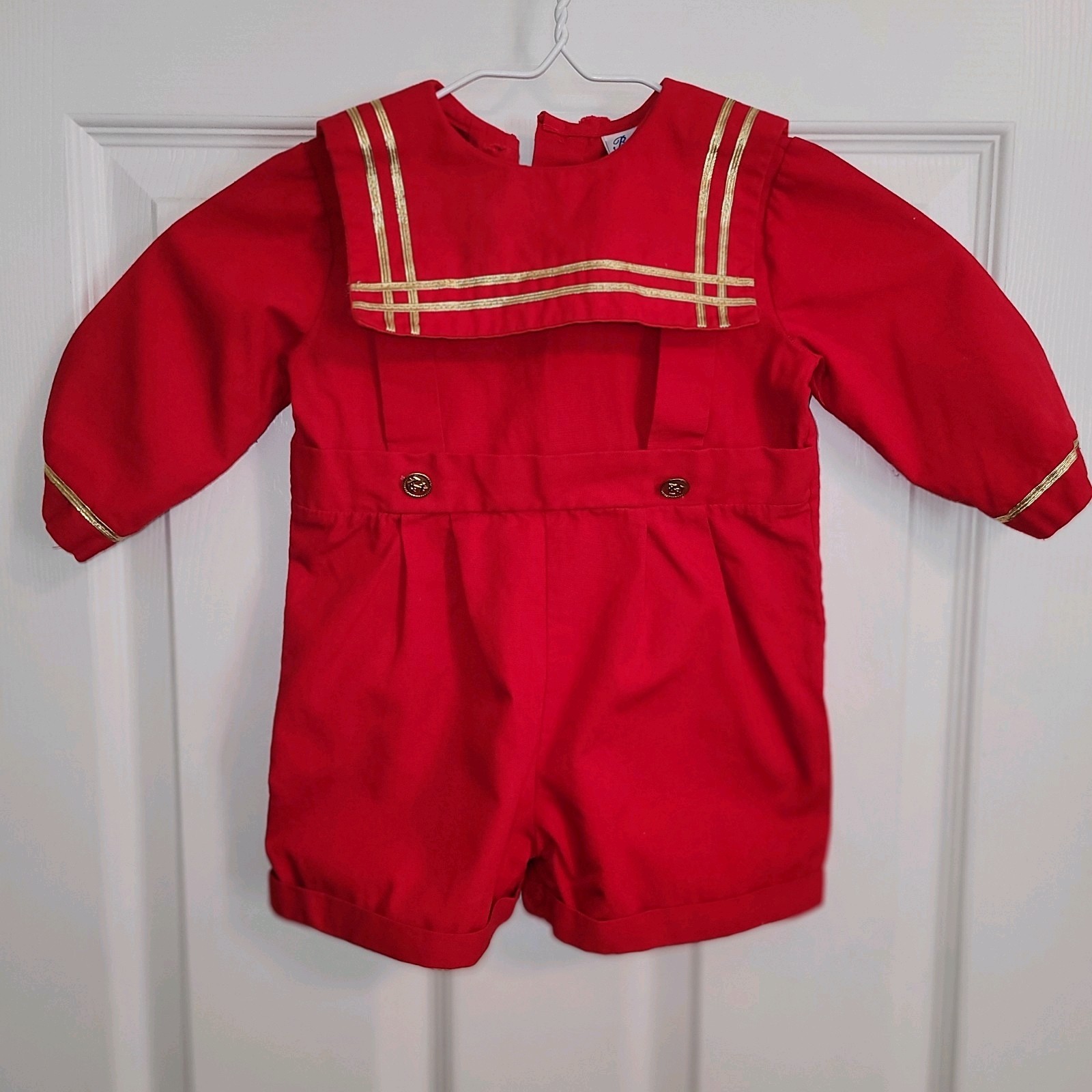 Vintage Baby Boy Sailor Suit Bryan Red & Gold Sz 18 Month