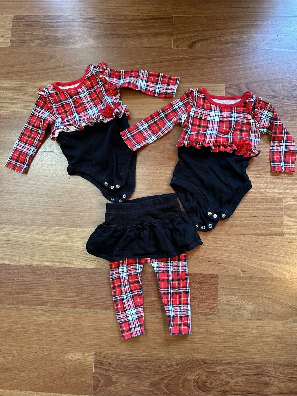 Red Plaid Garanimals Outfit Size 6-9 Months (2 Tops 1 Bottoms) Holidays Twins?