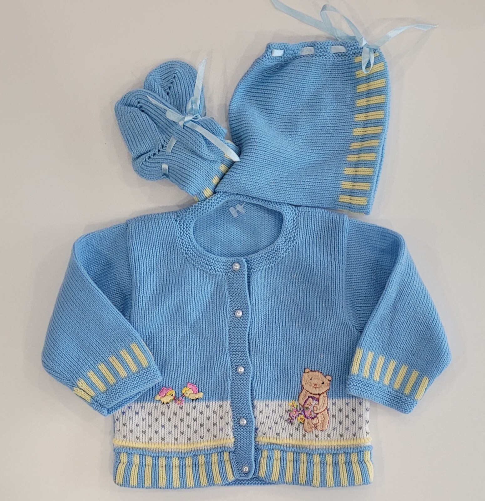 6-12 Month Baby Boy Girl Infant Handmade 3 Piece Set Outfit Easter Sweater Hat