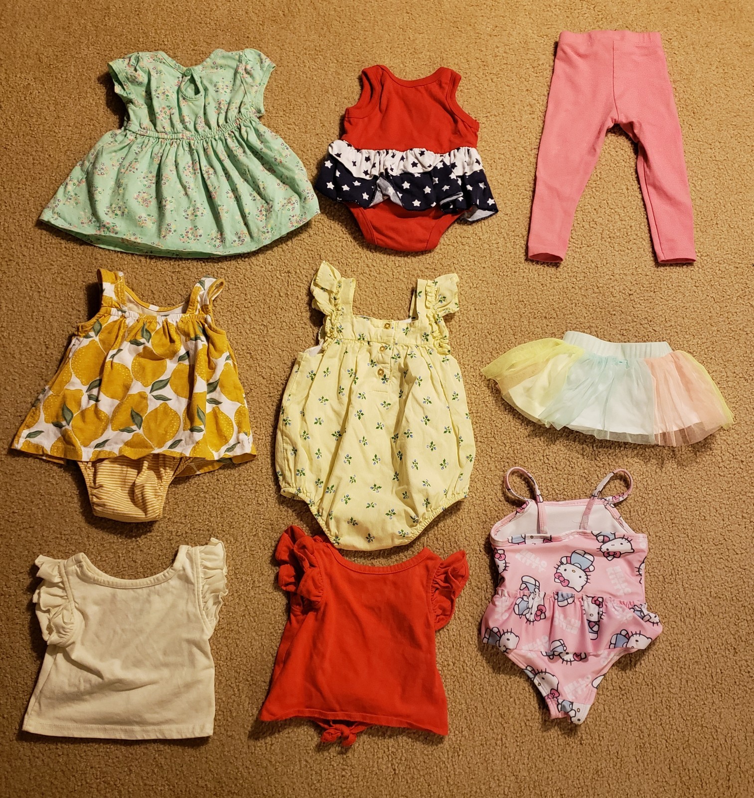 Lot Of 9 Baby Girl’s Clothing Assortment Sizes from 0-3 Months To 18 Months