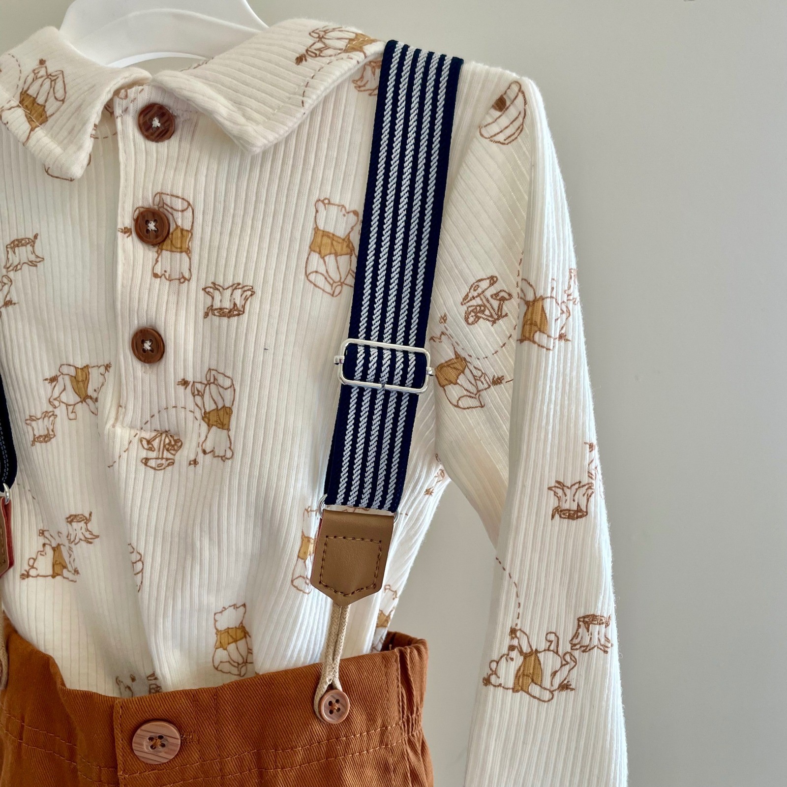 Disney Baby Winnie the Pooh Bodysuit and Pants Set Suspenders Cream Rust 12M