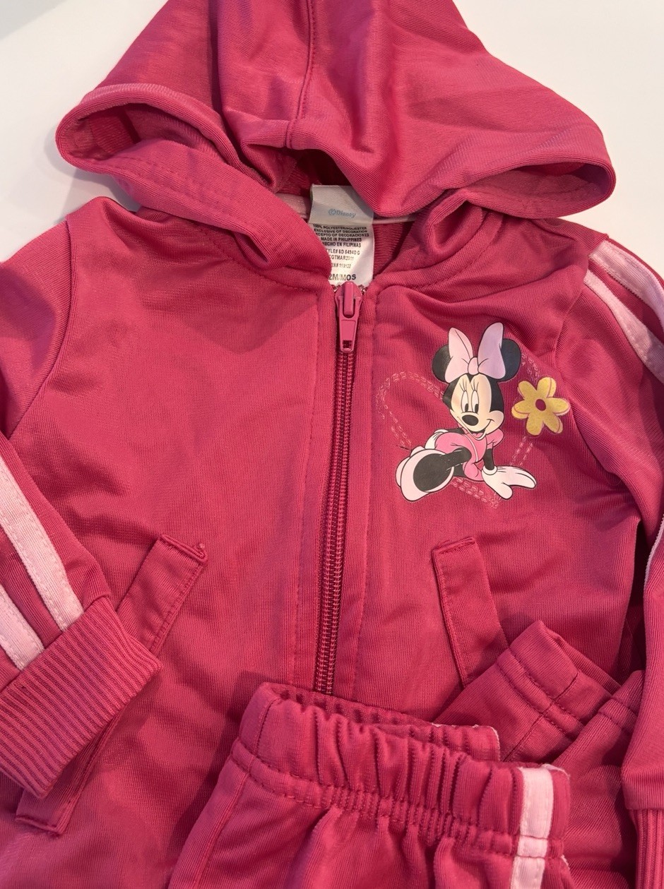 Y2K Disney Minnie Mouse Baby Girl Pink Track Suit Jacket Pants Set 12 Mo Pink