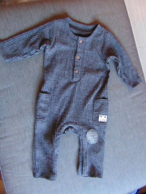 M&S Textured Velour Romper Full Length Underneath Popper Fasten 3-6m Carbon BNWT