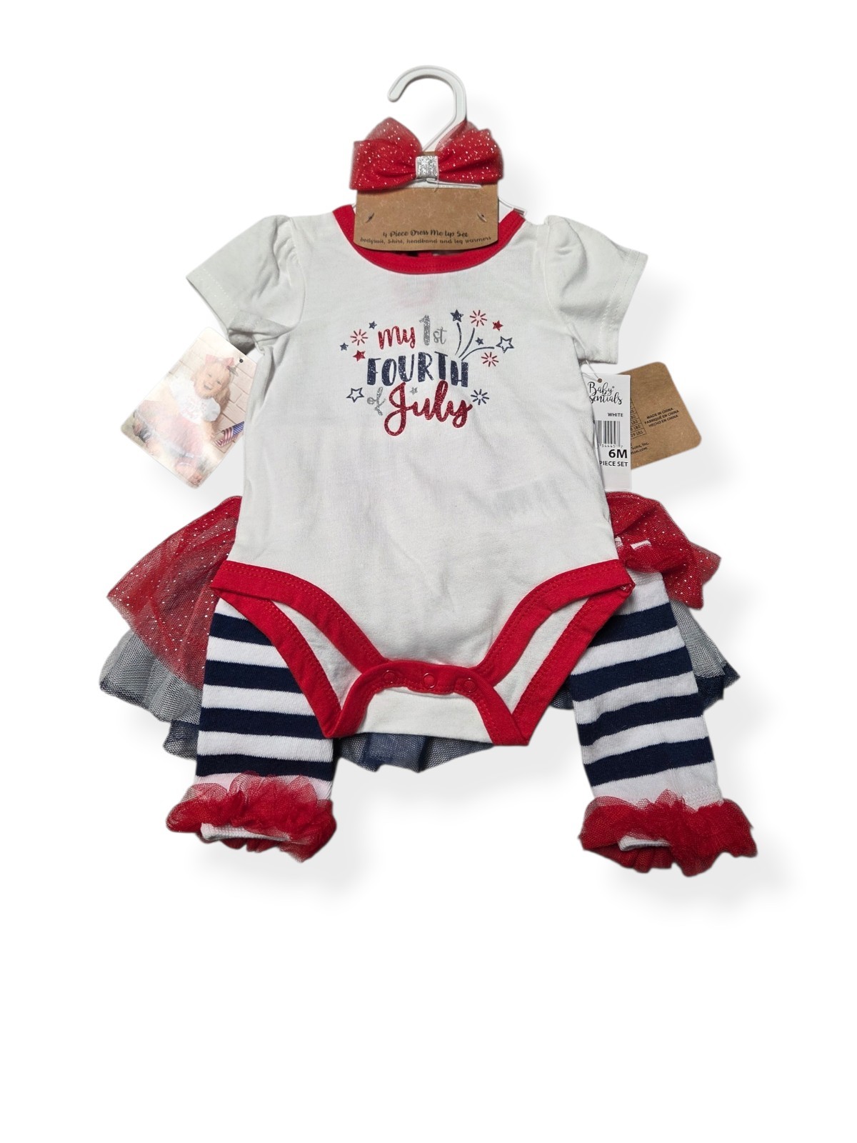 BABY ESSENTIALS 4th of July 4 piece Outfit Set, Baby 6 months